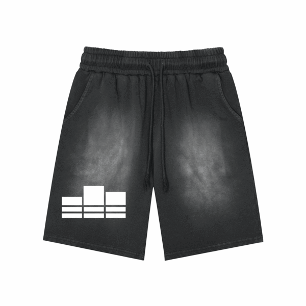 Rectangle Patch Monkey Washed Shorts  - 360 GSM