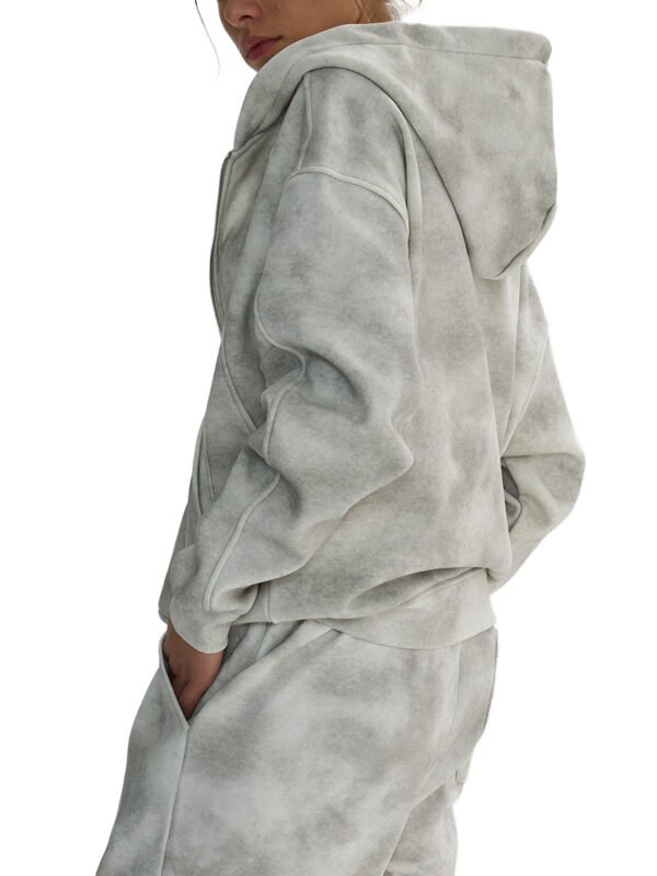 Dirty Washed Boxy Zip-up Fleece Hoodie - Image 7