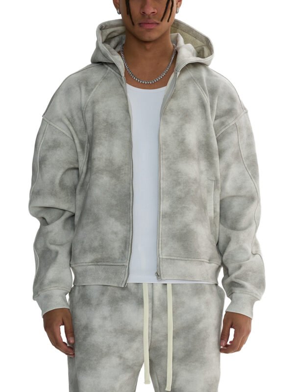 Dirty Washed Boxy Zip-up Fleece Hoodie - Image 3