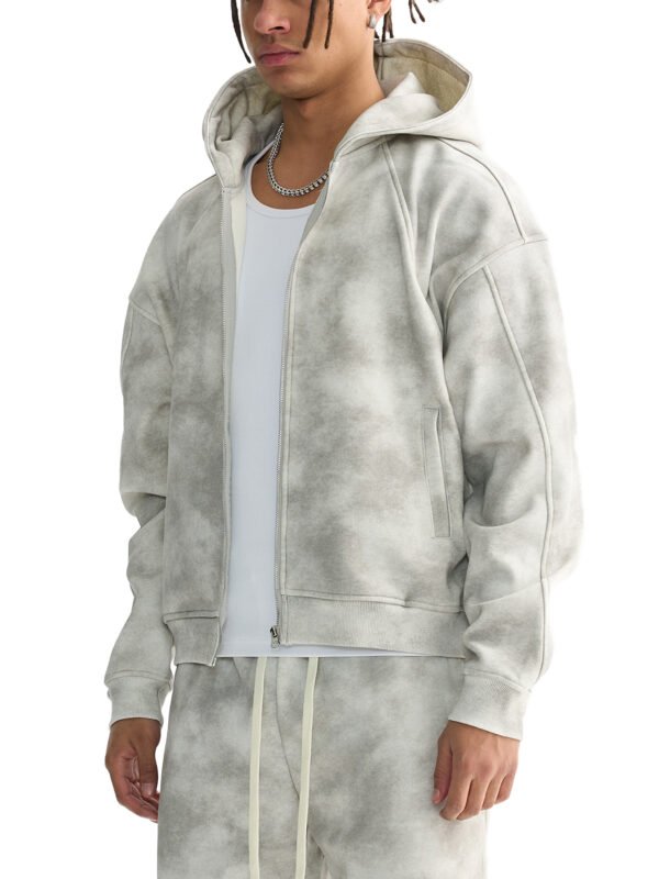 Dirty Washed Boxy Zip-up Fleece Hoodie - Image 4