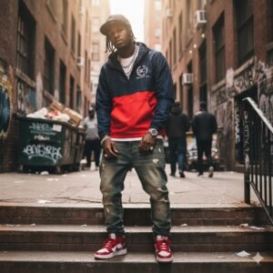 Laurels Lightweight Quarter Zip Pullover Windbreaker in Red/Navy