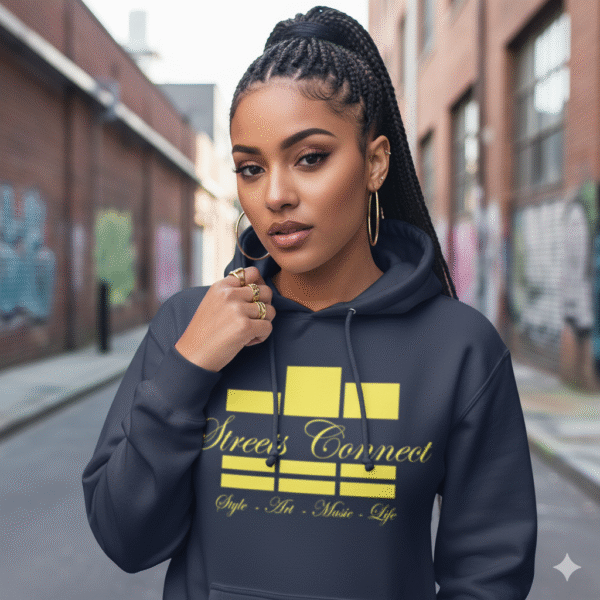 Classic Logo Yellow on Navy Heavyweight Hoodie - Image 4