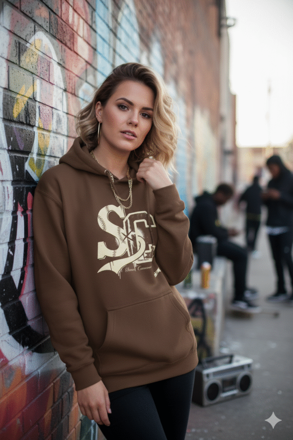Crossover Logo In Cream on Chocolate Heavyweight Hoodie - Image 2