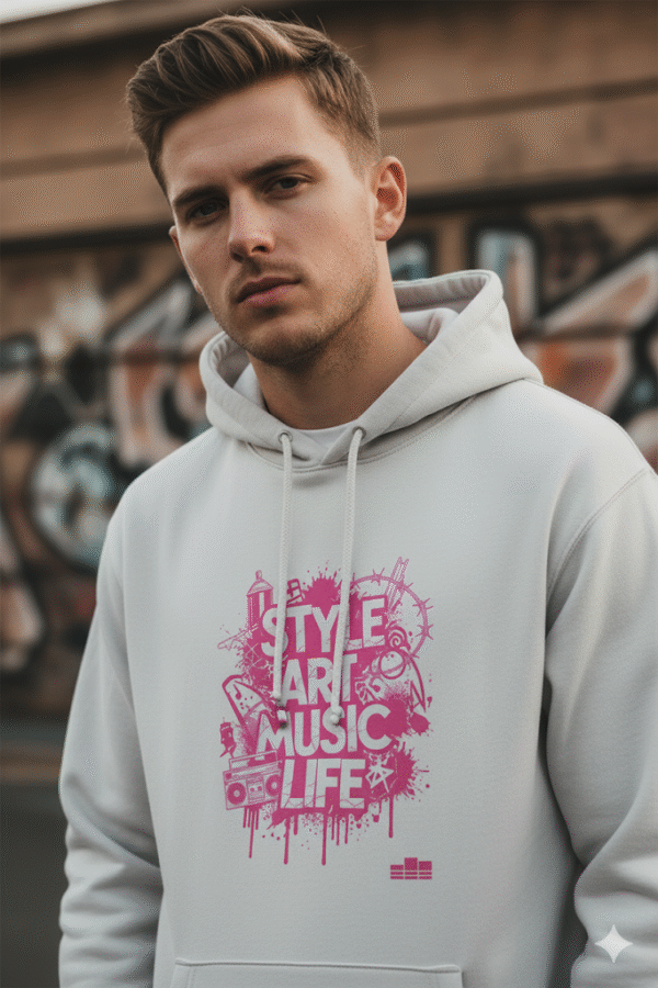 SAML Heavyweight Hoodie Pink on Bone - Image 5