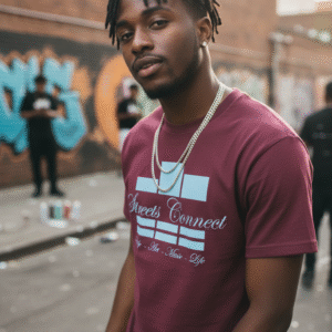 Classic Logo Sky on Burgundy Streetwear T Shirt