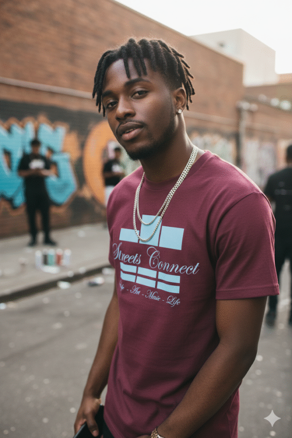 Classic Logo Sky on Burgundy Streetwear T Shirt