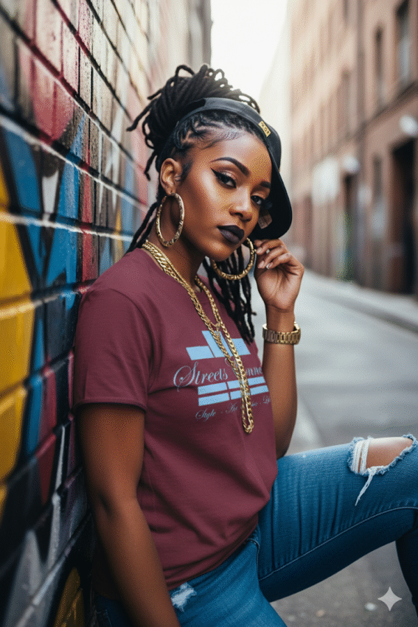 Classic Logo Sky on Burgundy Streetwear T Shirt - Image 2