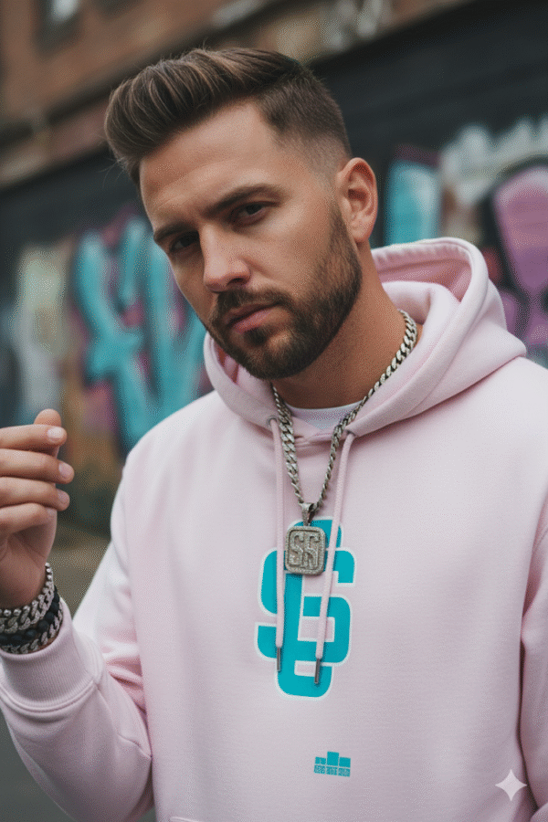 Teal Blue Logo Heavyweight Hoodie In Pink - Image 4