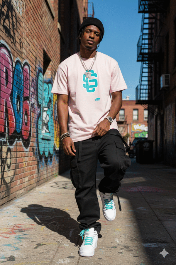 Teal Logo Classic Streetwear T Shirt In Pink