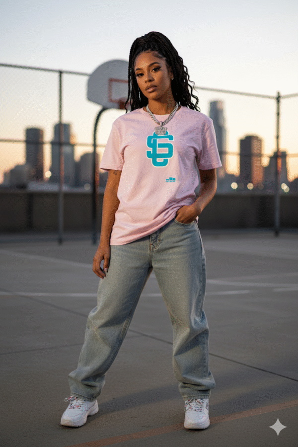 Teal Logo Classic Streetwear T Shirt In Pink - Image 2