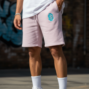 Teal Blue Logo Fleece Shorts In Pink
