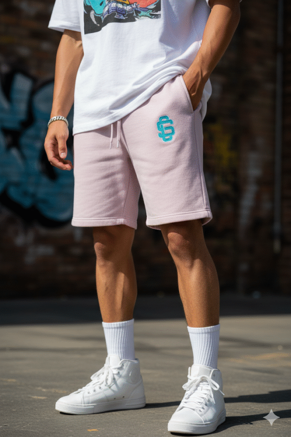 Teal Blue Logo Fleece Shorts In Pink
