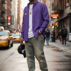 Gold Logo On Purple Button Down