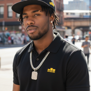 Black Polo With Classic Logo In Gold