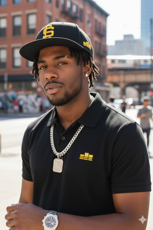 Black Polo With Classic Logo In Gold