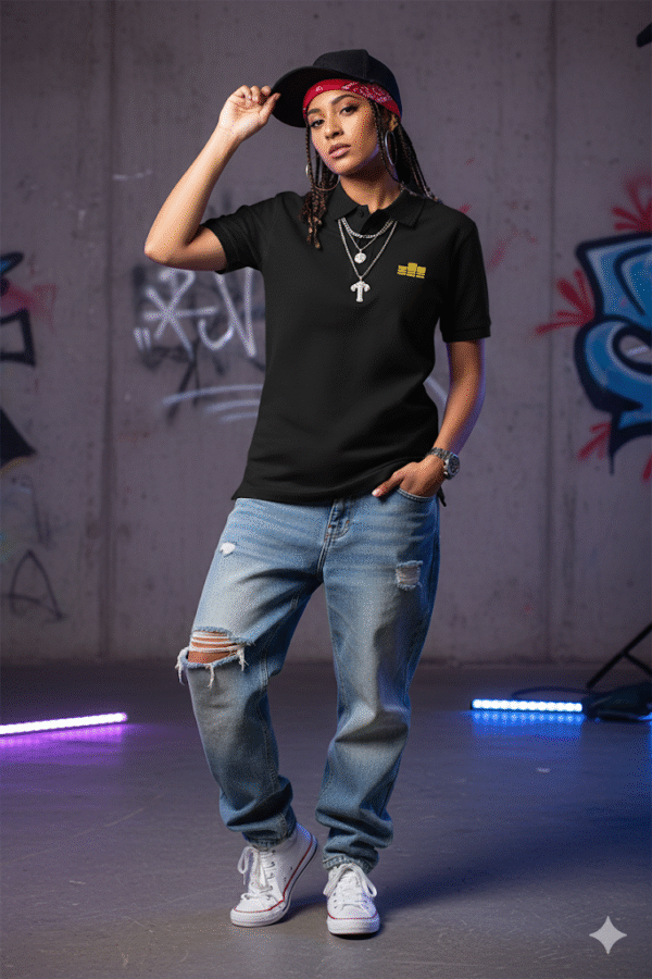 Black Polo With Classic Logo In Gold - Image 4