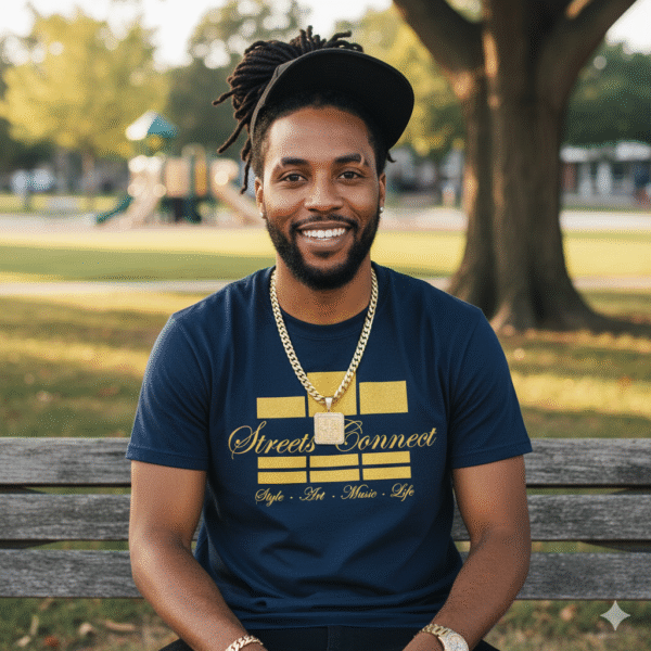 Classic Logo Gold On Navy Streetwear T Shirt - Image 5