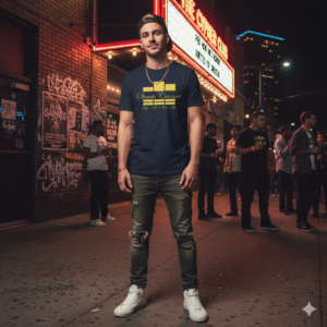 Classic Logo Gold On Navy Streetwear T Shirt