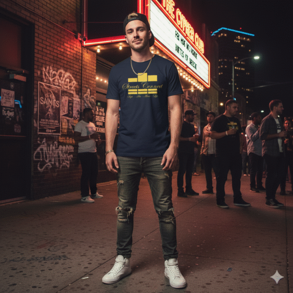 Classic Logo Gold On Navy Streetwear T Shirt
