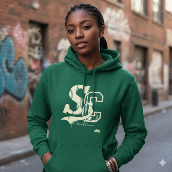 Ribbon Logo Cream On Green Heavyweight Hoodie - Image 4