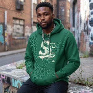 Ribbon Logo Cream On Green Heavyweight Hoodie