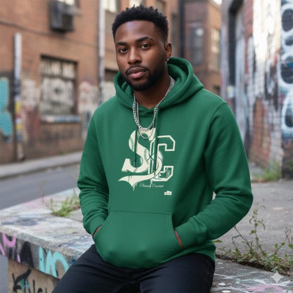 Ribbon Logo Cream On Green Heavyweight Hoodie