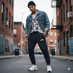 Classic Logo In Gold Yellow On Navy Midweight Fleece Joggers