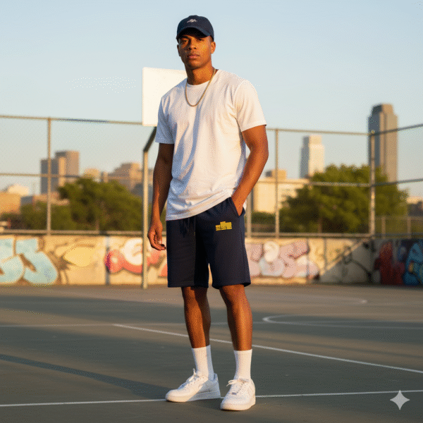 Classic Logo Gold Yellow On Navy Midweight Fleece Shorts - Image 4