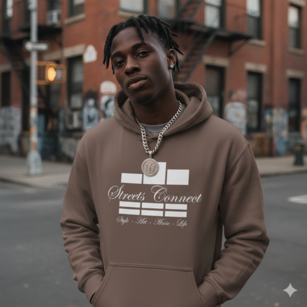 Classic Logo In White On Brown Avenue Pullover Hooded Sweatshirt