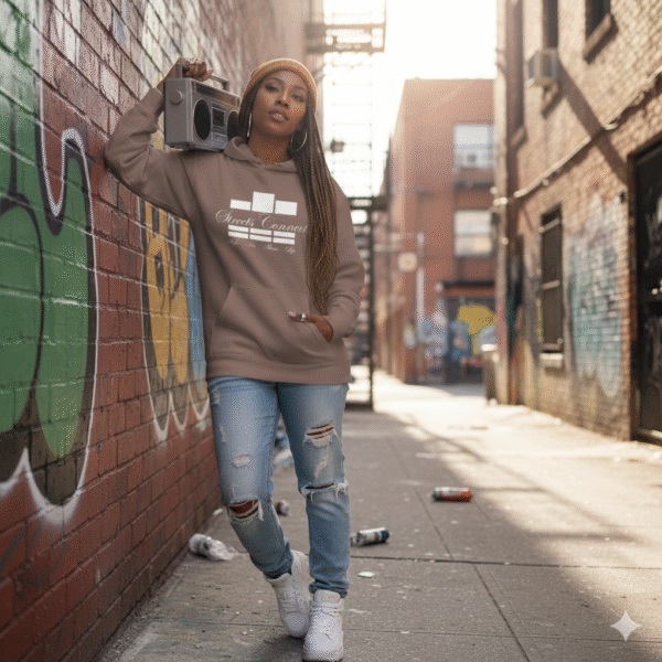 Classic Logo In White On Brown Avenue Pullover Hooded Sweatshirt - Image 3