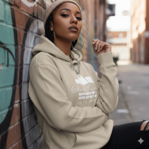 White Classic Logo On Sandstone Avenue Pullover Hooded Sweatshirt