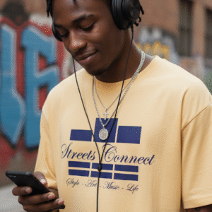 Navy Classic Logo On Vintage Gold Heavyweight Tee
