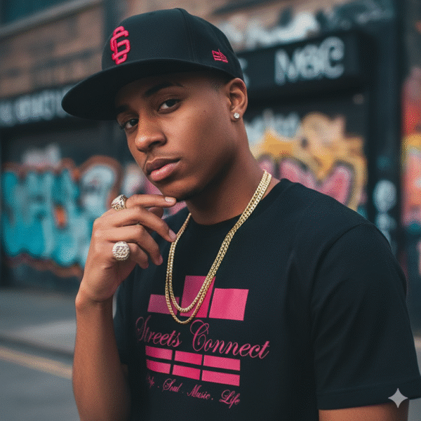 League Logo Raspberry On Black Premium Snapback Hat