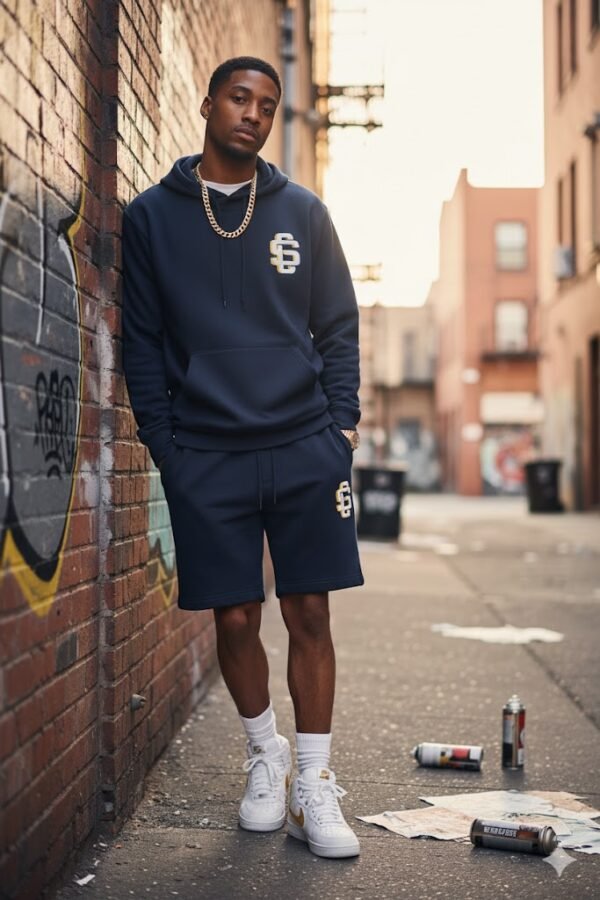 League Gold/White Logo On Navy Heavyweight Hoodie - Image 3