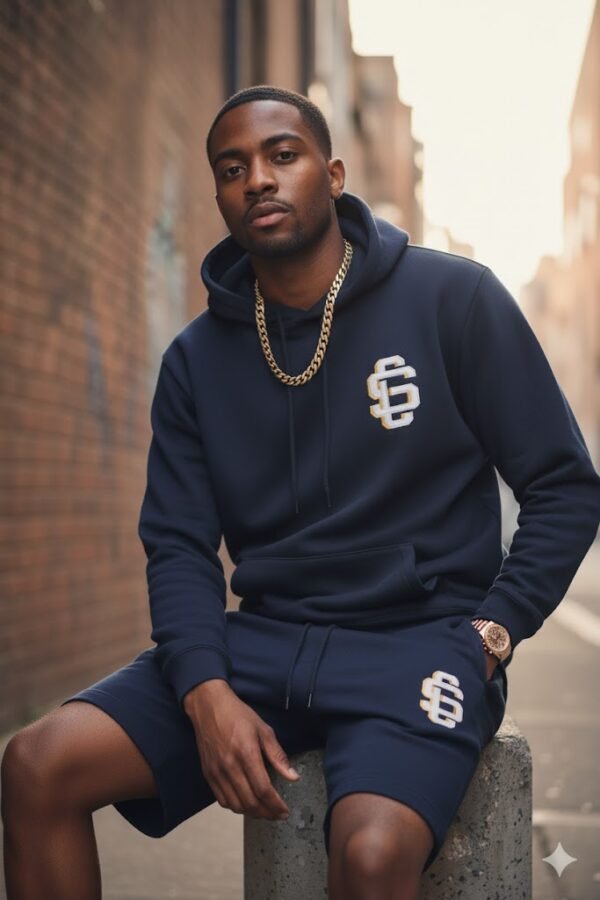 League Gold/White Logo On Navy Heavyweight Hoodie - Image 5