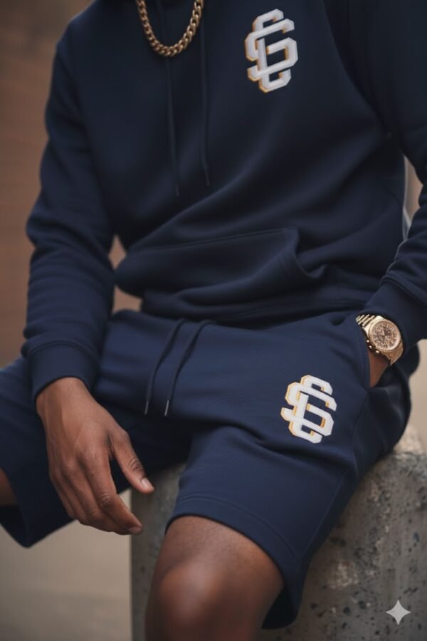 League Logo Gold/White On Navy Midweight Fleece Shorts - Image 2
