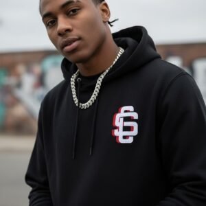 League Red/White Logo On Black Heavyweight Hoodie