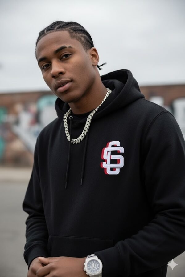 League Red/White Logo On Black Heavyweight Hoodie