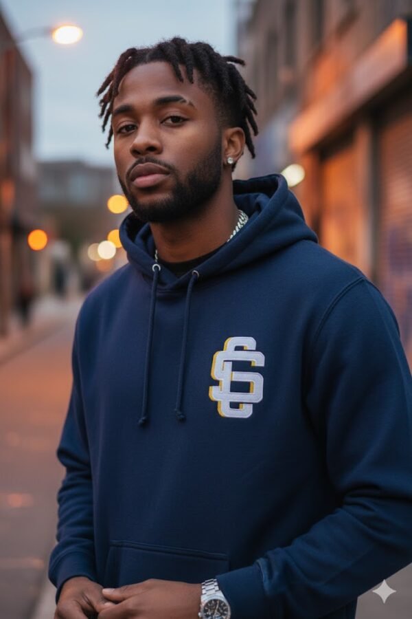 League Gold/White Logo On Navy Heavyweight Hoodie