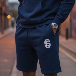 League Logo Gold/White On Navy Midweight Fleece Shorts