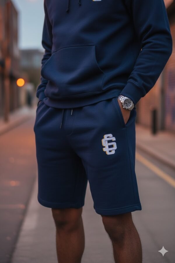 League Logo Gold/White On Navy Midweight Fleece Shorts