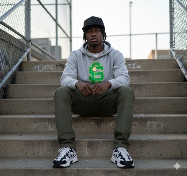 League Logo Yellow/Green On College Gray Box Hoodie - Image 4