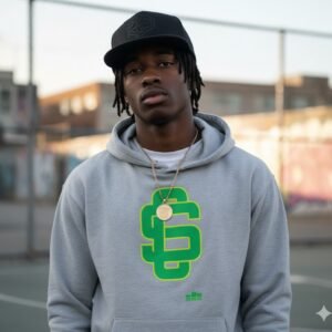League Logo Yellow/Green On College Gray Box Hoodie