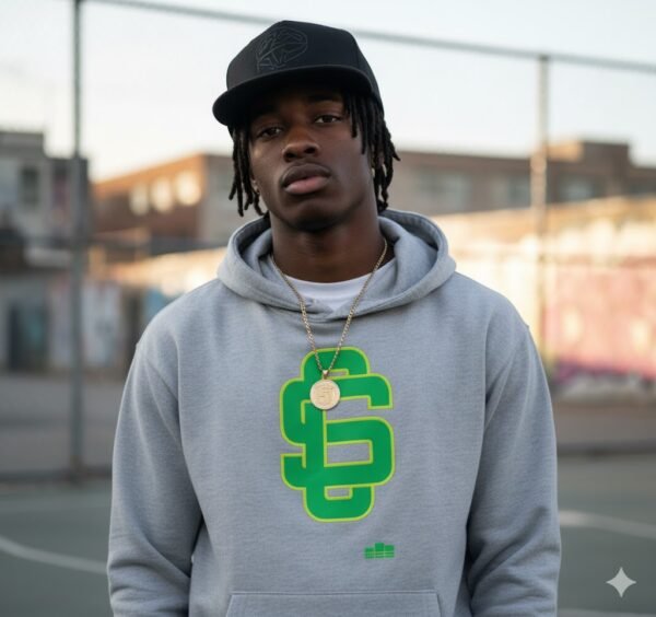 League Logo Yellow/Green On College Gray Box Hoodie
