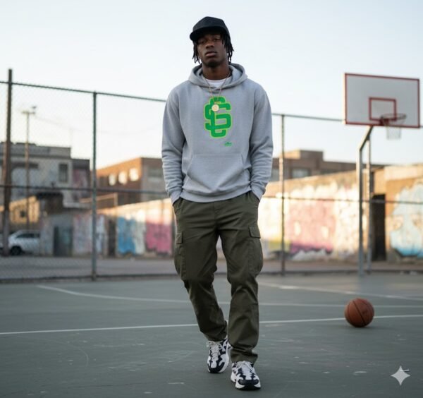 League Logo Yellow/Green On College Gray Box Hoodie - Image 6