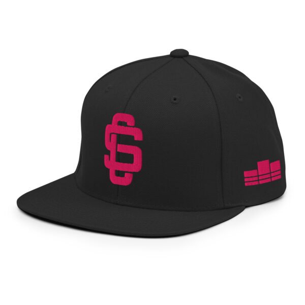 League Logo Raspberry On Black Premium Snapback Hat - Image 2
