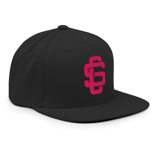 League Logo Raspberry On Black Premium Snapback Hat - Image 4