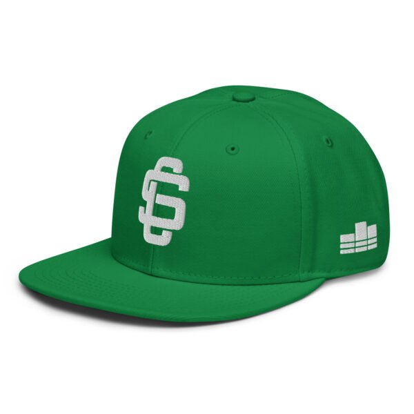 League Logo White On Kelly Green Premium SnapBack - Image 2